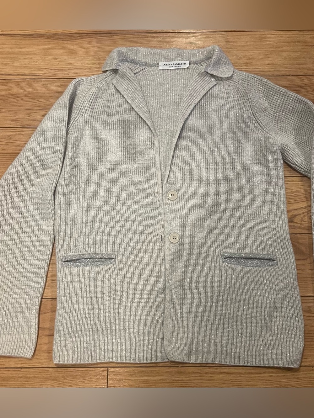 Amina Rubinnaci wool cashmere blend Gray / Silver Ribbed Button Cardigan Sweater